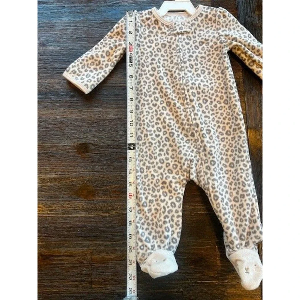 Carters Infant Girls Leopard Print Fleece Sleeper Pajamas with Animal Feet 6 NEW